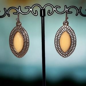 Faux Cream Stone Gold-Tone Frame Dangle 1.5 Inch Earrings!